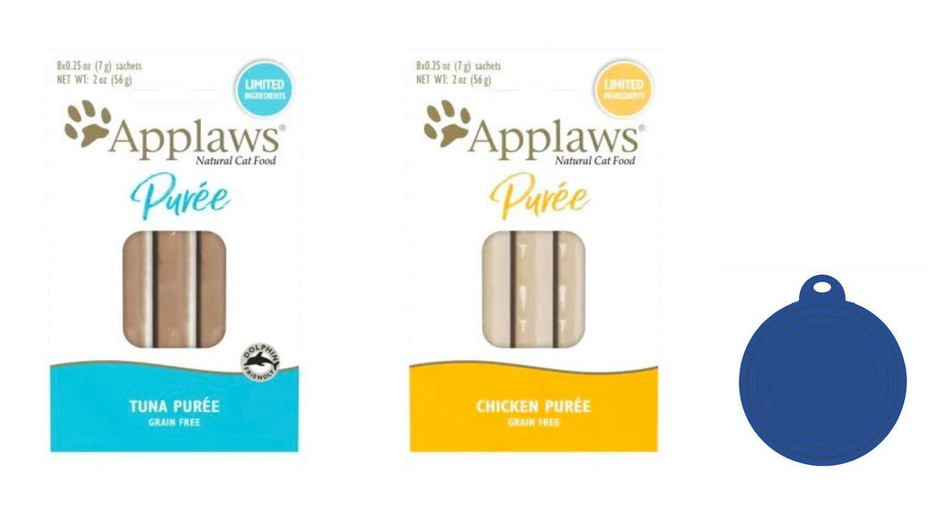 [Australia] - Applaws Lickable Puree Cat Treats in 2 Flavors: (1) Chicken and (1) Tuna (.25 Ounce Sachets, 8 Count per Flavor, 16 Treats Total) Plus Silicone Lid 