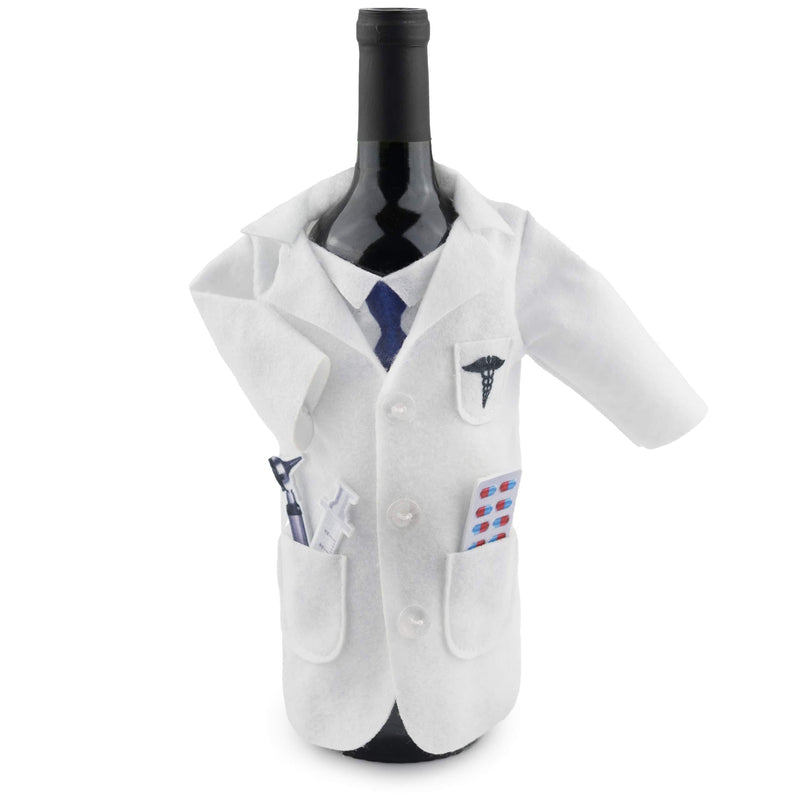 White Coat Wine Bag for Doctors - Felt Wine Gift Bag with Otoscope, Syringe, Capsules, Tie | Doctors Wine Cover Gifts for Graduation, Birthday, Anniversary| Nurse Practitioner Gifts for Men Wine Cover - Male - PawsPlanet Australia