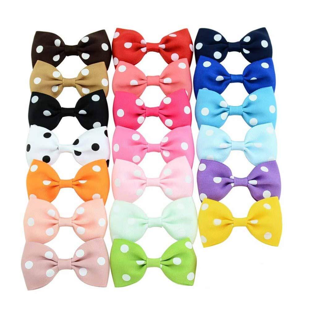 [Australia] - Beaupretty 20Pcs Bowknot Dog Hair Bows with French Barrette Clips Polka Dot Pet Puppies Yorkie Teddy Grooming Hair Accessories for Kids Children Christmas Size M 