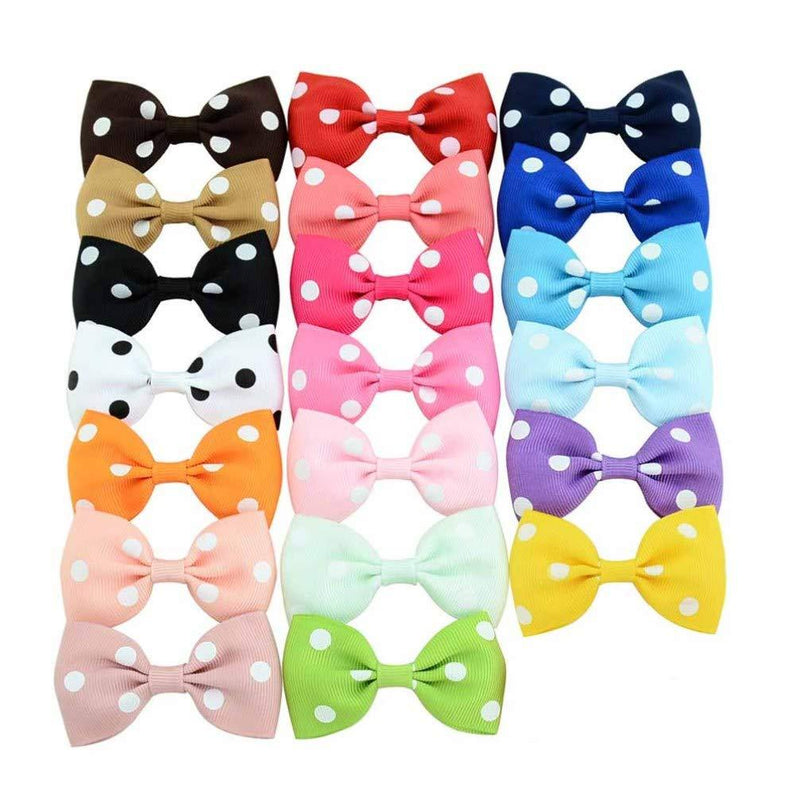 [Australia] - Beaupretty 20Pcs Bowknot Dog Hair Bows with French Barrette Clips Polka Dot Pet Puppies Yorkie Teddy Grooming Hair Accessories for Kids Children Christmas Size M 