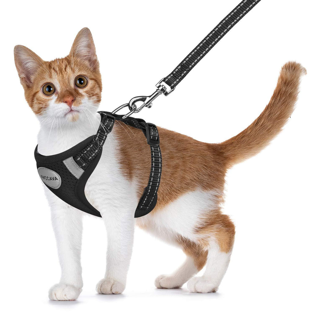 [Australia] - AVCCAVA Cat Harness and Leash for Walking, Escape Proof Soft Adjustable Vest Harnesses for Cats,Easy Control Breathable Reflective Strips Kittens Harness and Small Dog Harness XS (Chest: 8" - 10") Black 