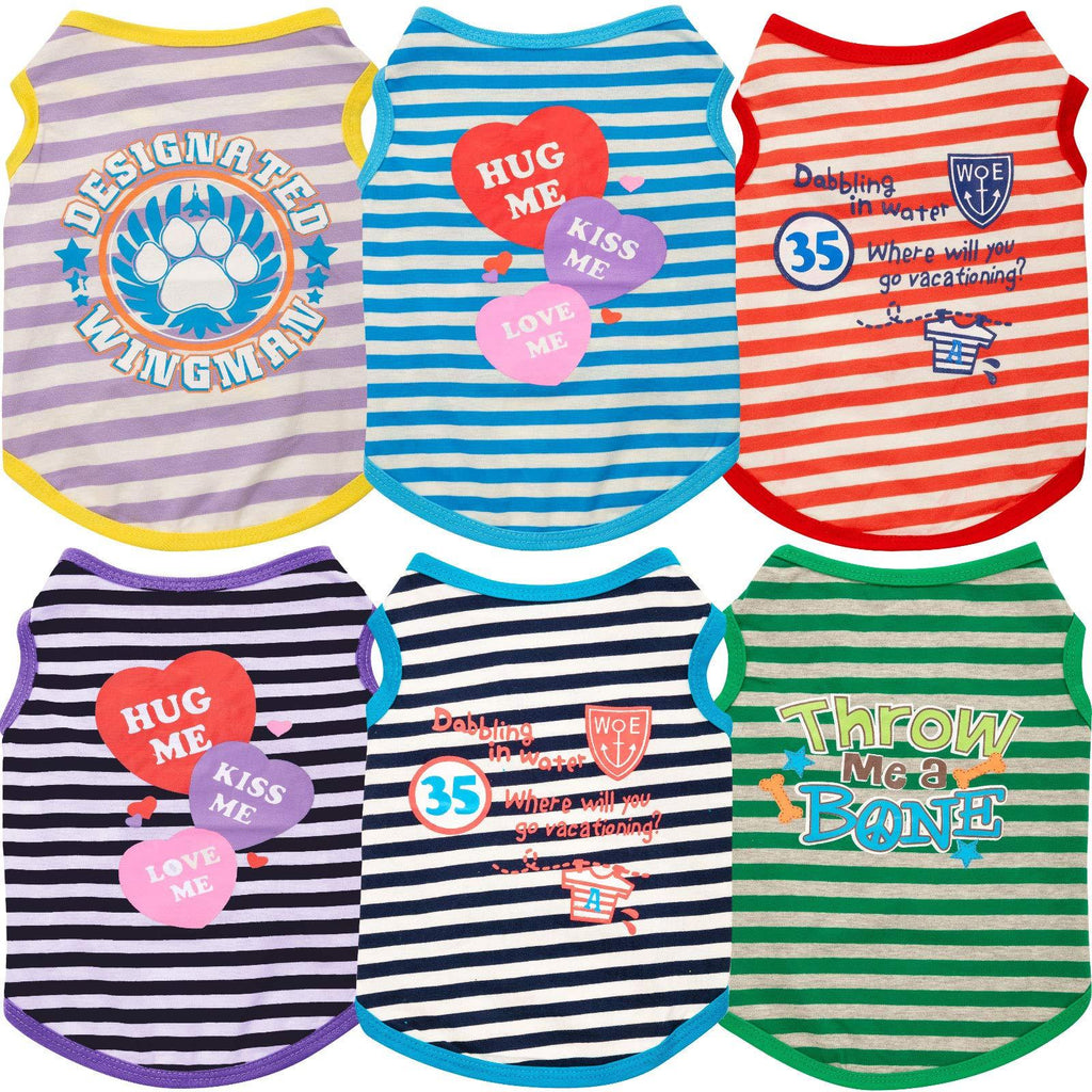[Australia] - 6 Pieces Printed Pet Dog Shirts Dog Cotton Striped T Shirt Breathable Pet Cute Vest Striped Puppy Clothes with Pattern for Small to Medium Pet Dog Apparel, Various Styles 