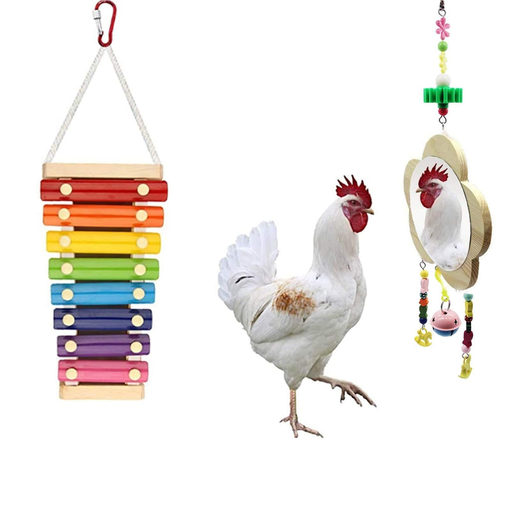 [Australia] - Viowey 2PCS Chicken Xylophone Toys, Chicken Mirror, Chicken Pecking Toy, Suspensible Wood Xylophone Toy with 8 Metal Keys for Hens Parrots 