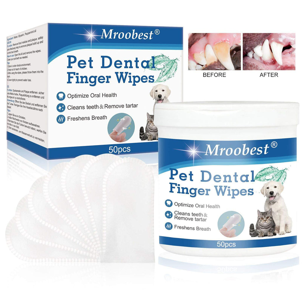 [Australia] - Mroobest Pet Dental Fingers Wipes, Pet Cleansing Wipes, Oral Cleansing Teeth Wipes Pads for Teeth Cleaning, Optimize Oral Health, Freshen Breath- 50 Pcs 