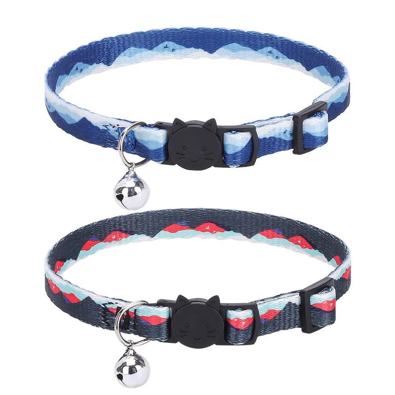 [Australia] - BINGPET Breakaway Cat Collar with Bell 2 Pack, Soft and Adjustable Kitten Collar with Artistic Landscape Pattern, Adorable Accessories for Kitties 