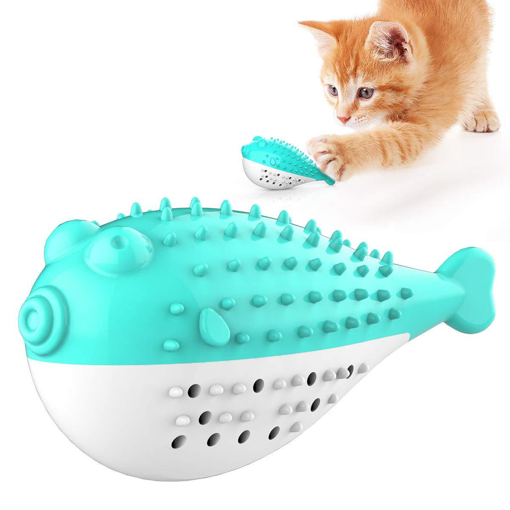 [Australia] - YXD Cat Toothbrush Toys,Interactive Fish Shaped Cat Toy for Indoor Cats Kitten Built-in Small Bell,Cat Toothbrush Nontoxic,Rubber Cat Teething Chew Toys for Molar Venting & Teeth Cleaning (Blue) 
