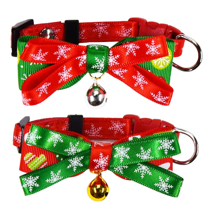 [Australia] - Fayoo Christmas Cat Breakaway Collar Pet Bow Tie with Bell Kitty Kittens Safety Buckle Nylon Collar, Accessory Gift for Cats 2 Pack Christmas 2P 