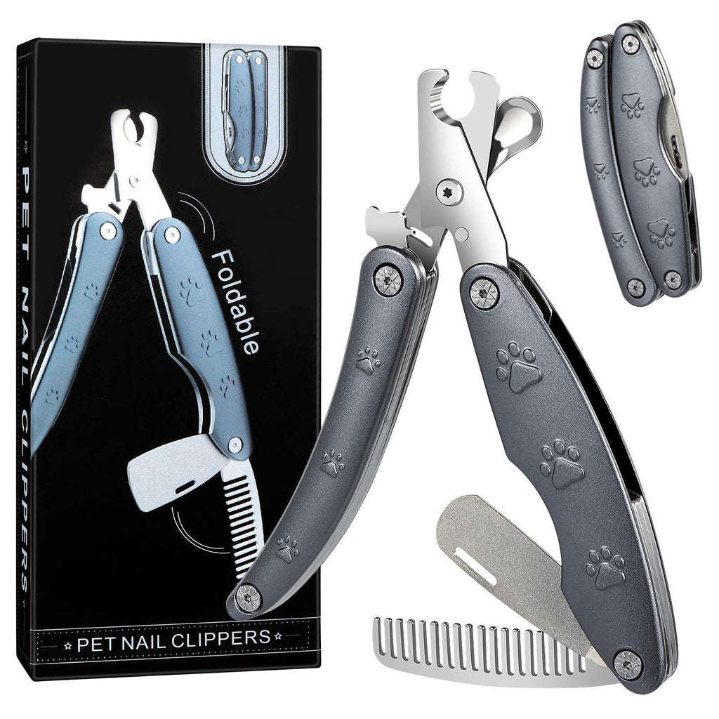 [Australia] - Dog Nail Clippers Upgraded - 3 in 1 Foldable Dog Nail Trimmers with Safety Guard to Avoid Over Cutting - Free Hidden Pet Nail File and Hair Brush Comb, Professional Grooming Tool for Dogs and Cats 