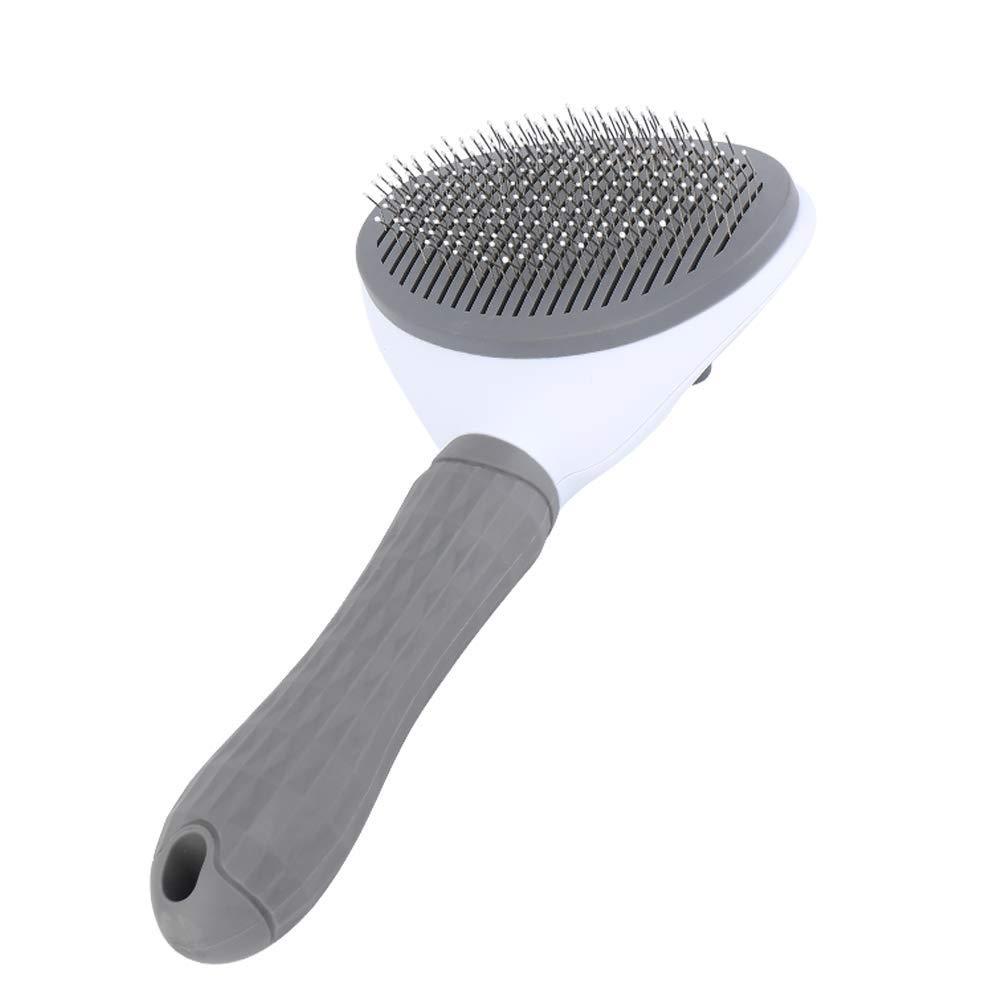 [Australia] - ClawsTails Soft Slicker Cat Brush Dog Brush, with Self Cleaning Function, Pet Grooming Comb Gently Removes Long and Loose Undercoat Grey 