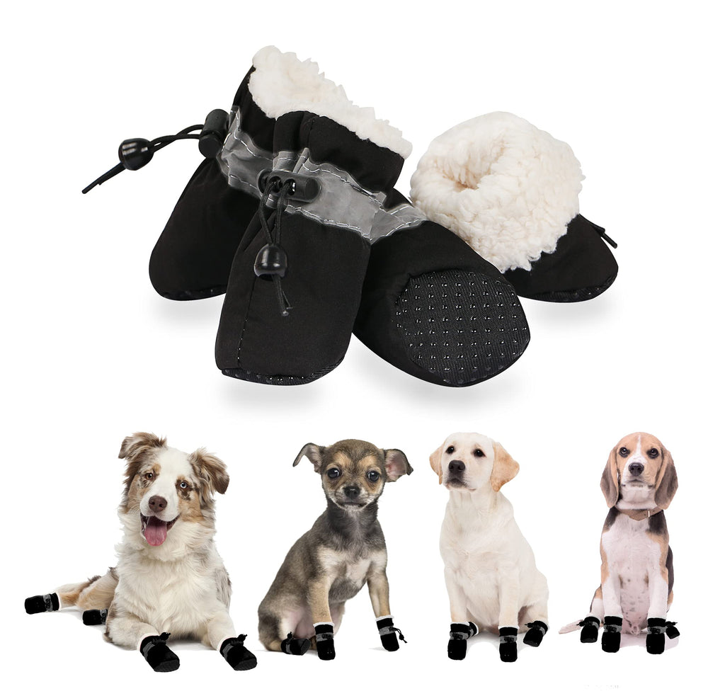 YAODHAOD Dog Shoes for Winter, Dog Boots & Paw Protectors, Fleece Warm Snow Booties for Puppy with Reflective Strip Anti-Slip Rubber Sole for Small Medium Size Dogs Size 3: 1.5"x1.3" (L*W) Black - PawsPlanet Australia