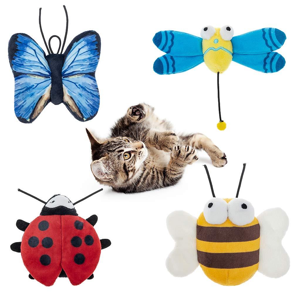 BINGPET Interactive Cat Toys for Indoor Cats - 4 Pack Butterfly, Bee, Beetle for Cat Wand Replacement, Soft Plush Cat Toy with Crinkle Paper, Dragonfly Realistic Insect for Cat Playing or Pole Refill - PawsPlanet Australia