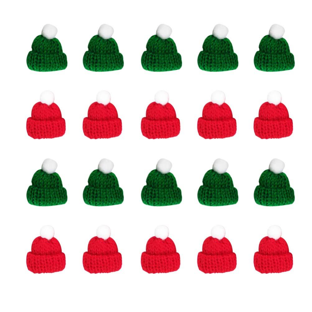 TENDYCOCO 20Pcs Mini Christmas Knit Hat Knitted Doll Hat Mini Santa Hat DIY Wine Bottle Caps Lollipop Hat Xmas Craft Art Decoration (Red+Green 2) Red+green 2 - PawsPlanet Australia