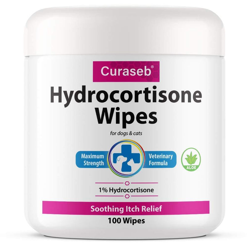 Curaseb Hydrocortisone Wipes, Hot Spot Treatment for Dogs & Cats, Instant Itch Relief with Soothing Aloe Vera, Veterinary Strength, 100 Count - PawsPlanet Australia