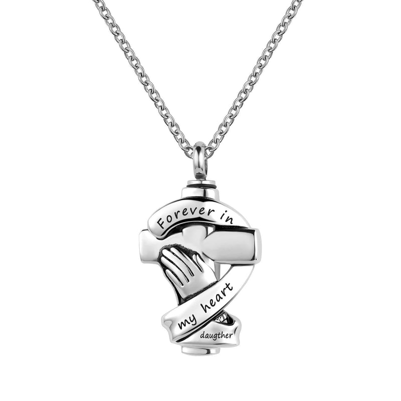 [Australia] - TCHYUN Urn Necklace for Ashes Cross Prayer Necklace Forever in My Heart Stainless Steel Memorial Necklaces for Dad Daughter 