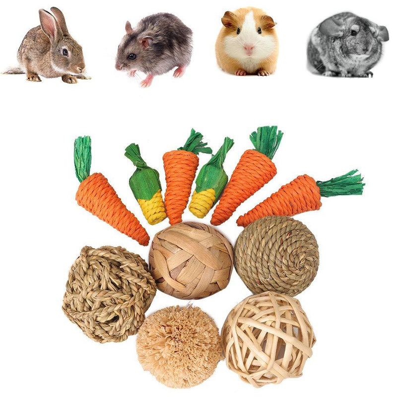 11 Pcs Guinea Pig Toys and Rabbit Toys Boredom Breakers, Grass Balls, Sea Grass Carrots and Corn, Dwarf Hamster Toys for Teething, Gerbil Toys, Rat Toys, Small Animals Toys Rattan Balls - PawsPlanet Australia