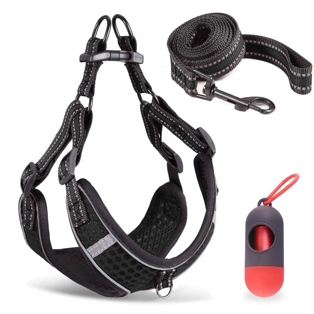 Btromeshy Step-in Dog Harness,Small Dog Harness and Leash Set,Adjustable 3M Reflective Pet Dog Vest for Puppy,Soft Air Mesh Step-in Harness for Small Medium Breed XXXS(Chest:11.0-13.4"*Fit Cats) Black - PawsPlanet Australia