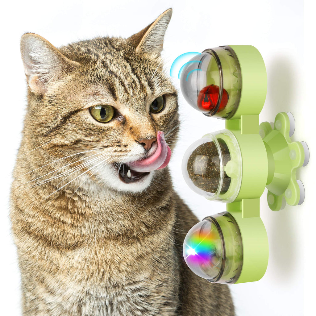 [Australia] - AJK Windmill Cat Toys Teasing Interactive Turnable Indoor Kitten Toy with Strong Suction Cup, Catnip, Bells, Flashlight Balls 