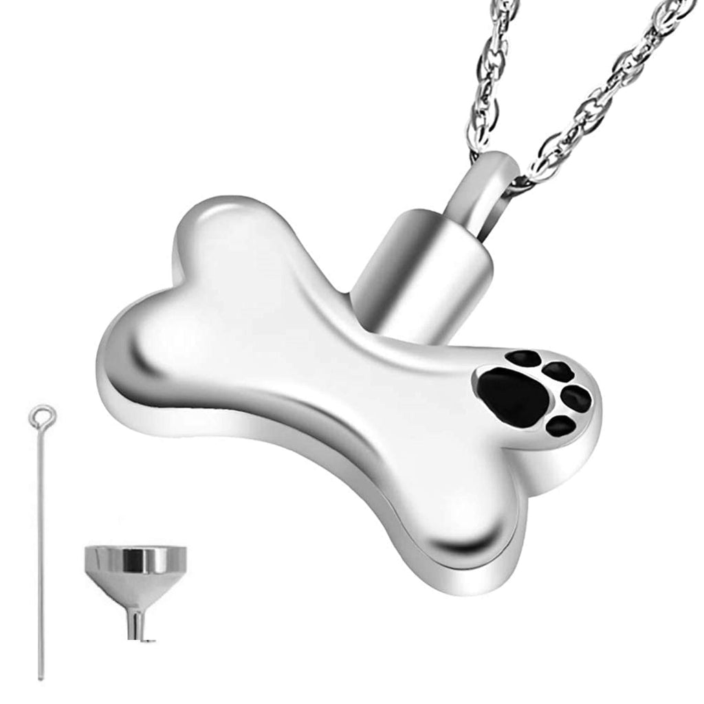 [Australia] - Plain Dog Bone Memorial Cremation Urn Necklace for Ashes Christian Dog Lost Urn Jewelry Memorial Ash Jewelry Pendant Keepsake Pet Dog Lost Jewelry Stainless Steel One Piece in Silver 