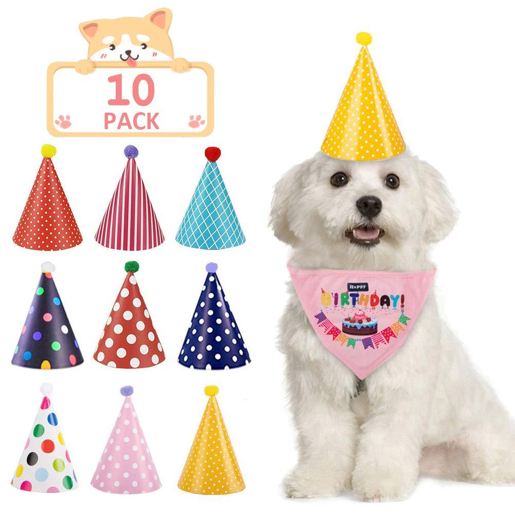 TOGETOP 10pcs Dog Hats for Pets Birthday,Dog Birthday Bandana Set,Scarf,Reusable Party Supplies Kitten Headband Cat Puppy Hats Amazing Grooming Accessories Cute Decoration Adjustable Colorful Cap - PawsPlanet Australia