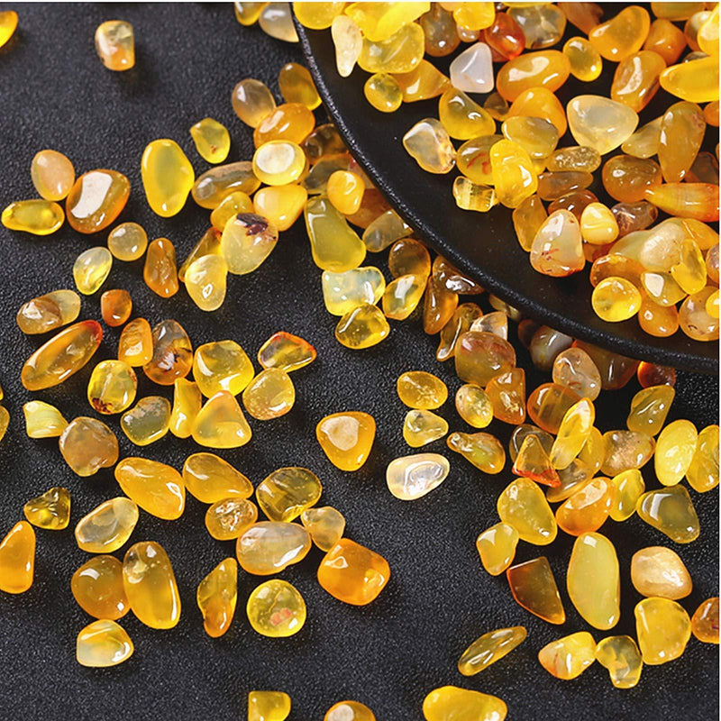 [Australia] - XIYUAN Agate Tumbled Chips Stone Crushed Crystal Quartz Irregular Shaped Stones for Home Decorative Vases Plants and Crafts Natural Agate Gravel Stones 1Pound About 460 Gram 0.28-0.35" Yellow 