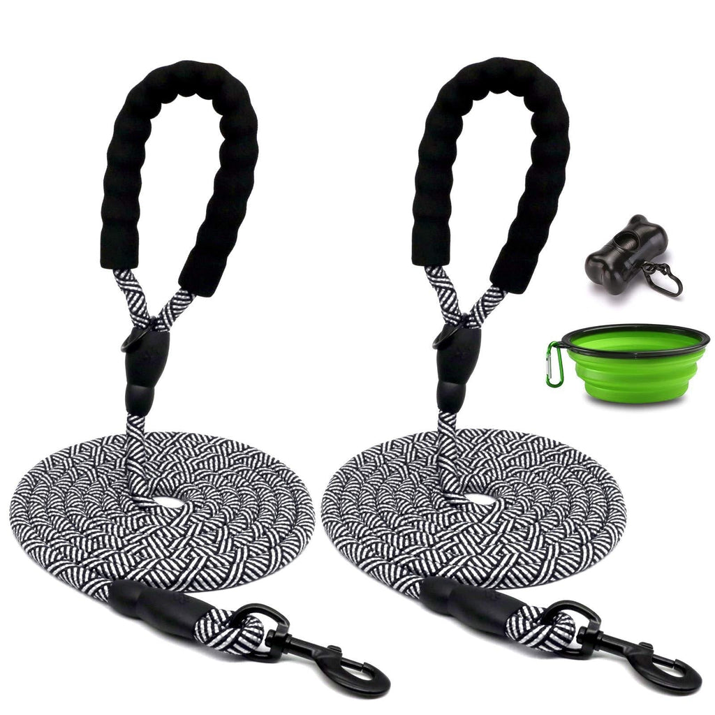[Australia] - TEOZZO 2 Packs 10 FT Rope Dog Leash, Heavy Duty Rope Nylon Dog Leash with Comfortable Padded Handle and Sturdy Clip,Suitable for Medium and Large Dogs, with Collapsible Pet Bowl and Potty Waste Bag Black-Black 