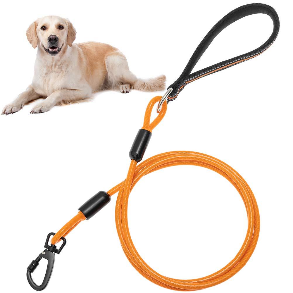 6ft Dog Leash Chew Proof - Sturdy Reflective Cable Lead with Padded Handle & Rock Climbers Carabiner for Small Medium Large Dogs Outdoor Walking, Climbing, Training 6FT Orange - PawsPlanet Australia