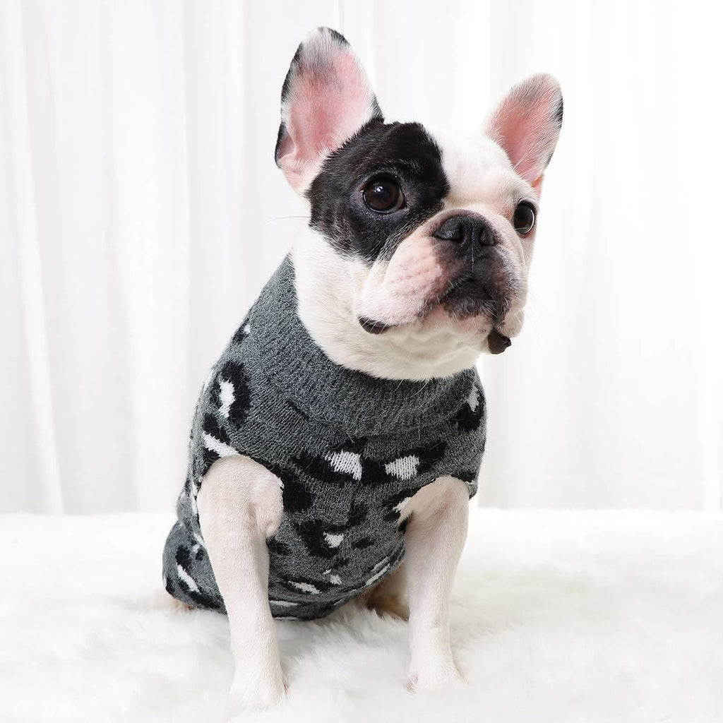 [Australia] - PASRLD Dog Sweater Leopard Pattern Dog Turtleneck SweatersKnitwear Warm Pet Sweater for Fall Winter S Gray 
