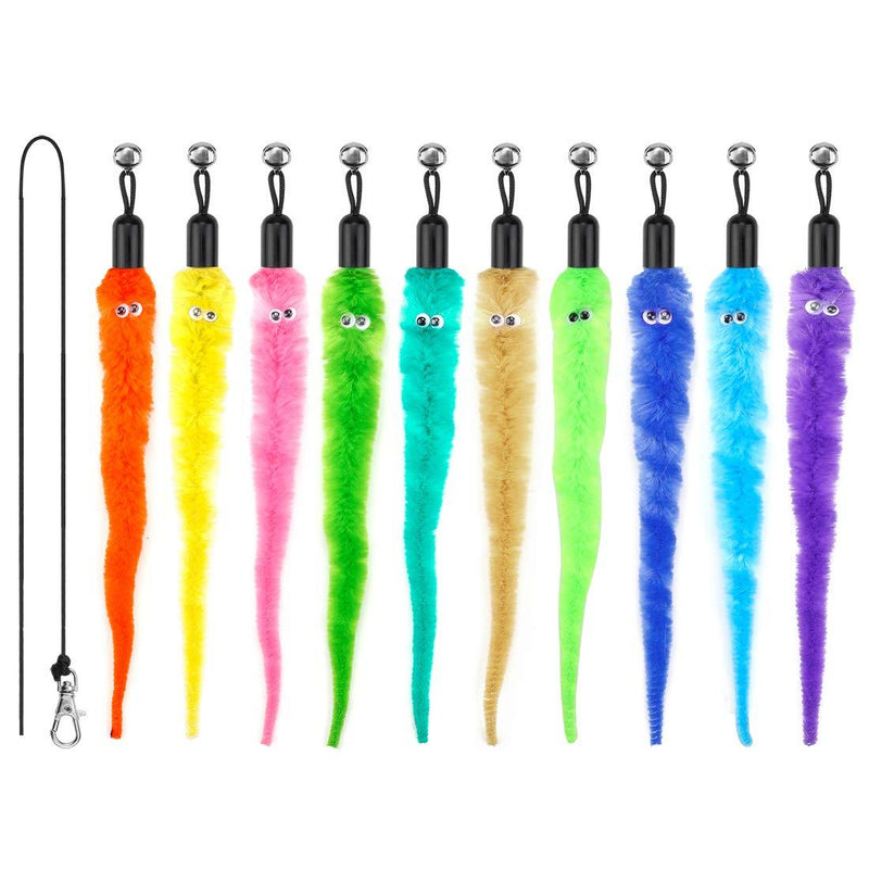 Cat Feather Toys Attachment Replacements, 10PCS Squiggly Worm Toy Refills and 1PC Replacement Black String for Cat Wand Toy and Cat Chaser Toy, Assorted Teaser Refills with Bell for Indoor Cats Kitten - PawsPlanet Australia