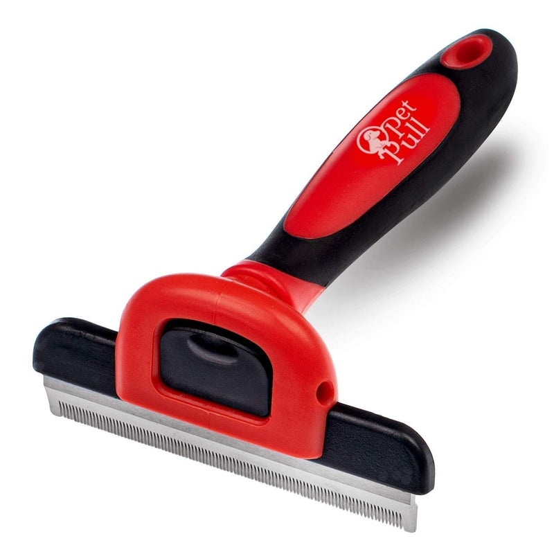 [Australia] - PET PULL Pet Grooming Brush - Professional Deshedding Tool for Dogs & Cats - Reduces Shedding Up to 95% - Pet Knot Detangler Comb w/Anti-Slip Handle & Detachable Head - Long & Short Dead Hair Remover 