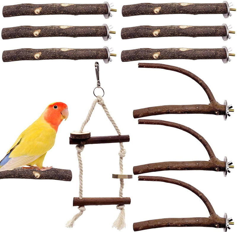 EBaokuup Bird Parrot Perch Stand Set - 10 PCS Natural Wood Bird Parakeet Stand Branch, Fork Perch Rod Stand Paw Grinding Stick Bird Cage Accessories for Pet Budgies Cockatiels Conure Lovebirds - PawsPlanet Australia