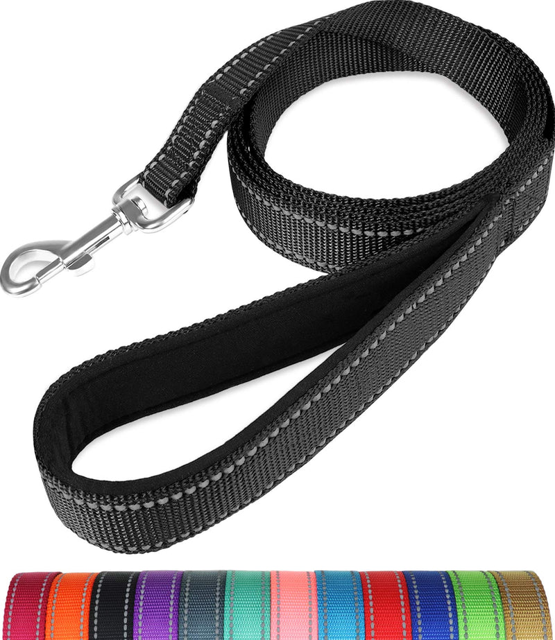 Taglory Double-Sided Reflective Heavy Duty Dog Leash 4ft 5ft 6ft,Neoprene Padded Handle and Metal Hook Pet Training Leashes for Small Medium Large Dogs 1 in x 4 ft (Pack of 1) Black - PawsPlanet Australia