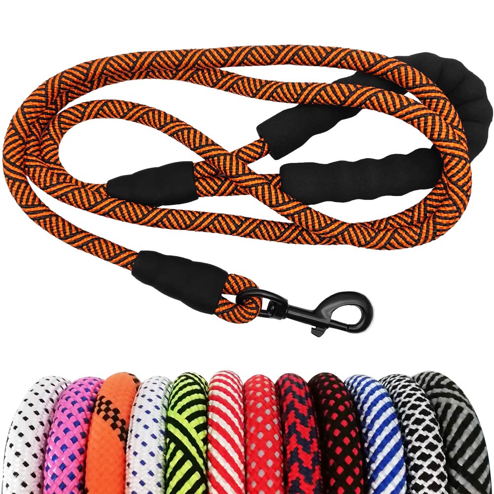 MayPaw Heavy Duty Rope Dog Leash, 6/8/10 FT Nylon Pet Leash, Soft Padded Handle Thick Lead Leash for Large Medium Dogs Small Puppy 1/2" * 6' orange black line - PawsPlanet Australia