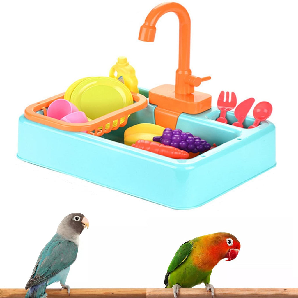 Pet Parrots Bathtub - 19PCS Parrot Bath Tub Automatic Bath Tub with Faucet Electric Dishwasher Playing Toy Parrot Bathtub with Faucet Bird Bathing Box Bird Feeder Bird Bathroom Toys GREEN - PawsPlanet Australia