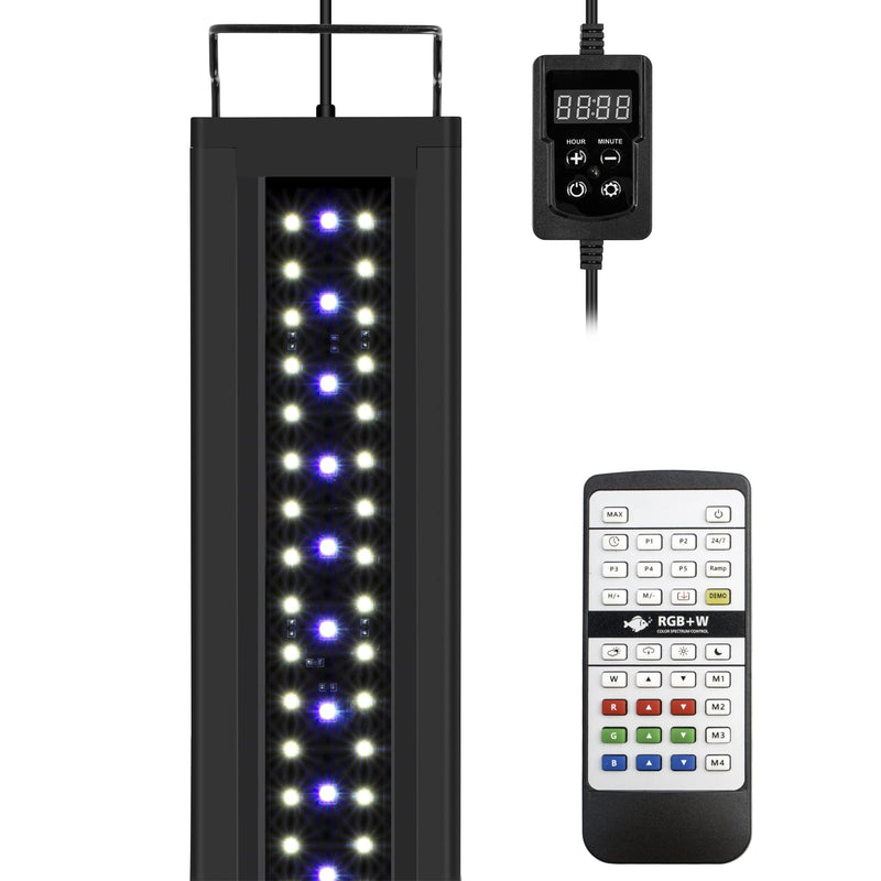 NICREW RGB+W 24/7 LED Aquarium Light with Remote Controller, Full Spectrum Fish Tank Light for Planted Freshwater Tanks, Planted Aquarium Light with Extendable Brackets to 12-18 Inches, 12 Watts 12 - 18 in - PawsPlanet Australia