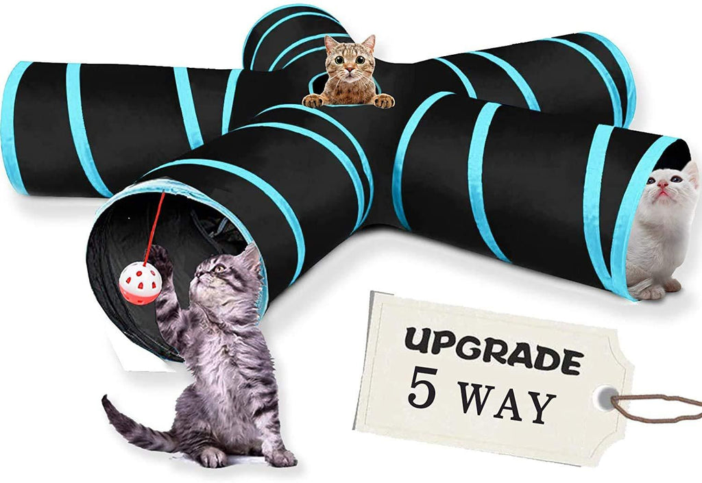 5 Way Cat Tunnel, Cat Toys with Bells for Indoor Cats Interactive Play, Extensible Collapsible Tunnel Toy Maze, Tube Toy for Puppy Kitten Rabbit - PawsPlanet Australia