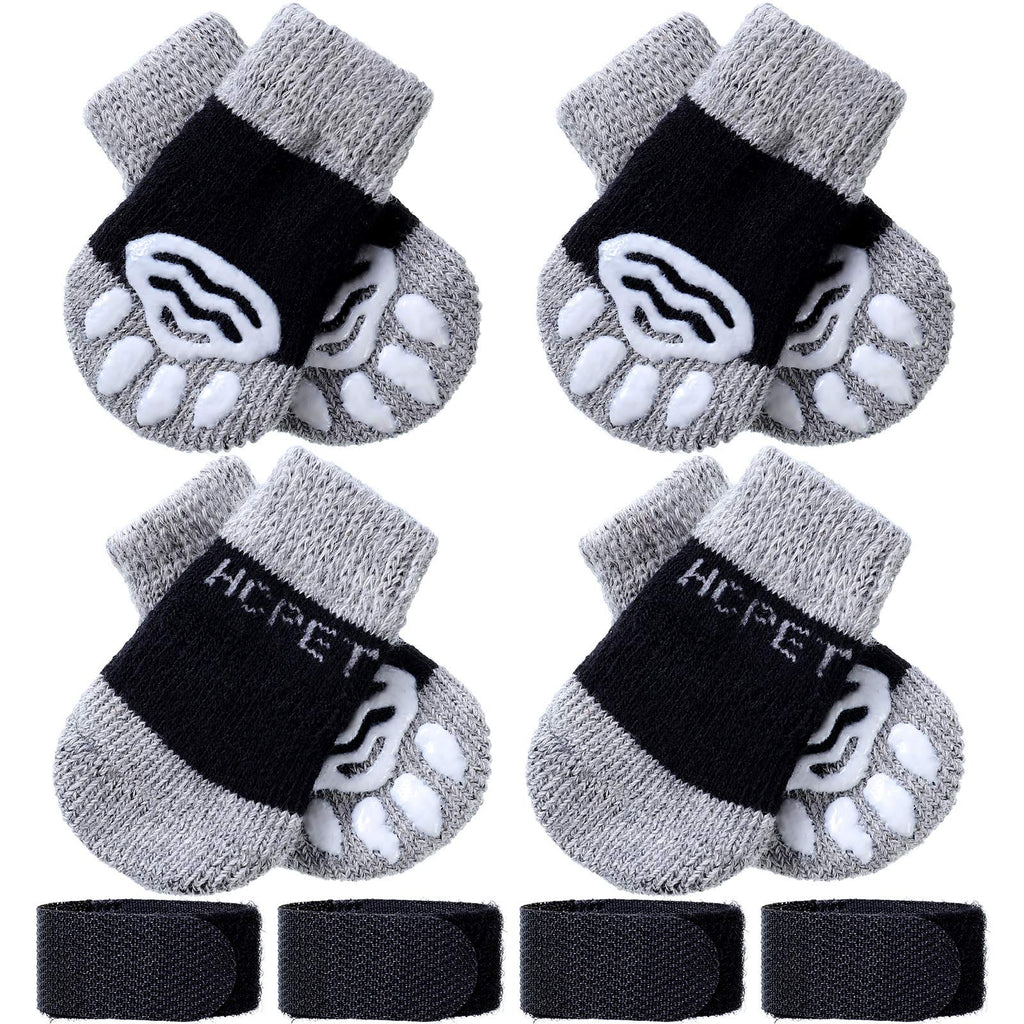 Frienda 8 Pieces Pet Knit Socks Anti-Slip Dog Cat Socks Adjustable Paw Protector for Small Puppies and Kittens Traction Control S Black and Gray - PawsPlanet Australia