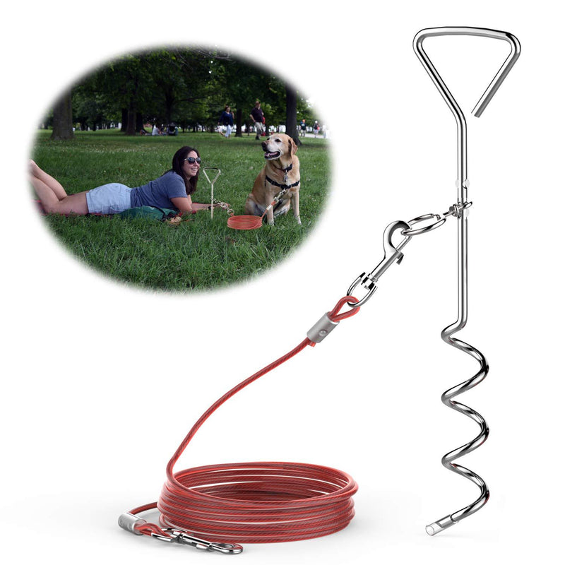 [Australia] - Anniston Dog Tie Out Cable and Stake, 16ft Dog Tie Out Cable and 16in Dog Tie Out Stake for Small Medium Large Dogs Up to 130lbs, Upgraded Dog Yard Leash and Stake with Reinforced Metal Snaps Red 