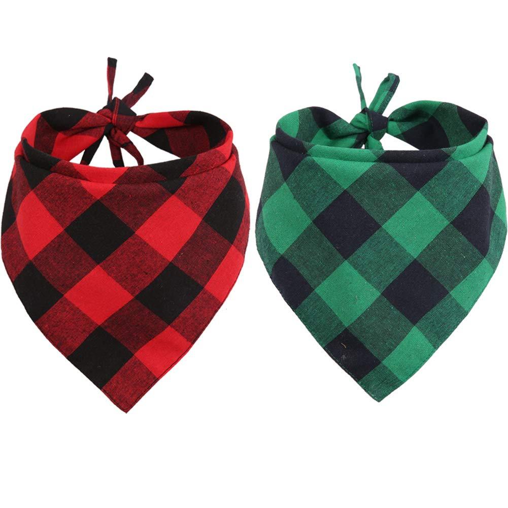 [Australia] - Lamphyface 2Pcs Dog Bandana Christmas Pet Triangle Scarf Plaid Accessories Bibs for Dog Cat Small 