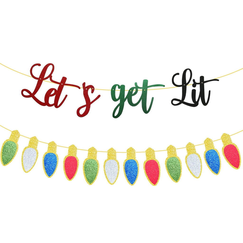 Let’s Get Lit Banner, Colorful Glittery Christmas Garland Decor for Ugly Christmas Sweater Party, Christmas Holiday Party Decorations, Grinch Christmas Party, Xmas Holiday Party, New Year Party Decorations - PawsPlanet Australia