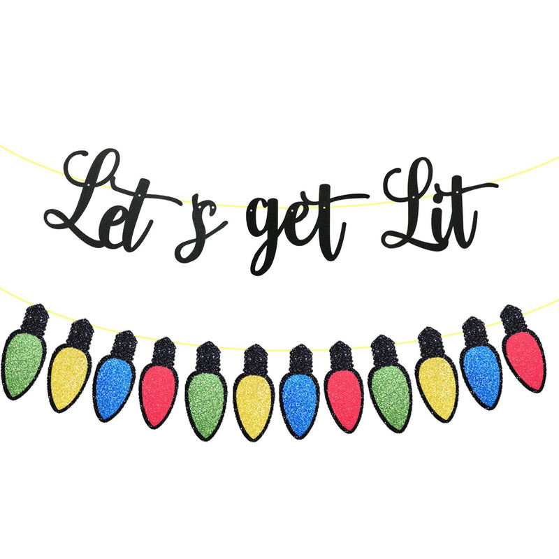 Let’s Get Lit Banner, Black Glittery Christmas Garland Decor for Ugly Christmas Sweater Party, Xmas Holiday Party, Christmas Holiday Party Decorations, Grinch Christmas Party, New Year Party Decorations - PawsPlanet Australia