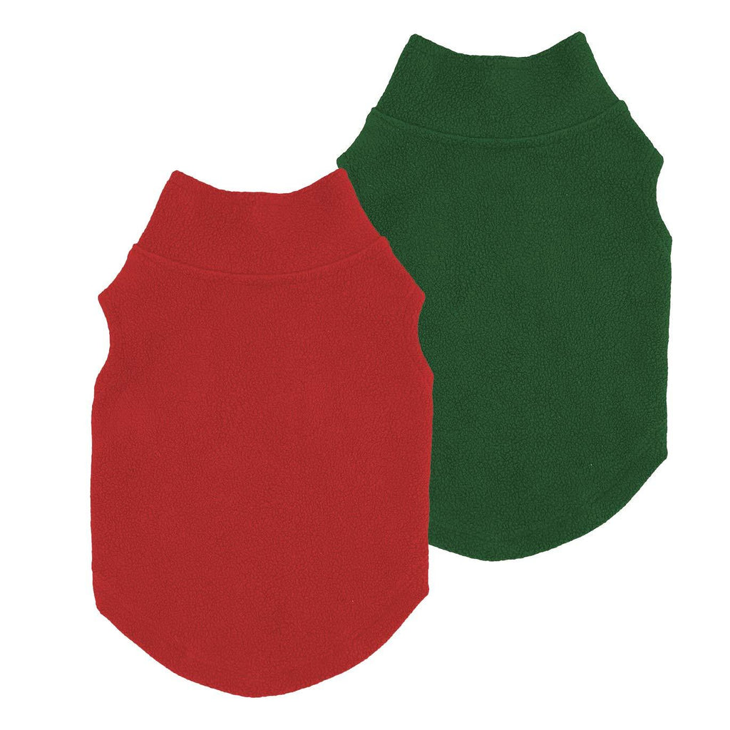 [Australia] - Fitwarm 2-Pack Fleece Dog Clothes Doggie Shirts Puppy Outfits Pet Stretchy Vest X-Small Red-Green 