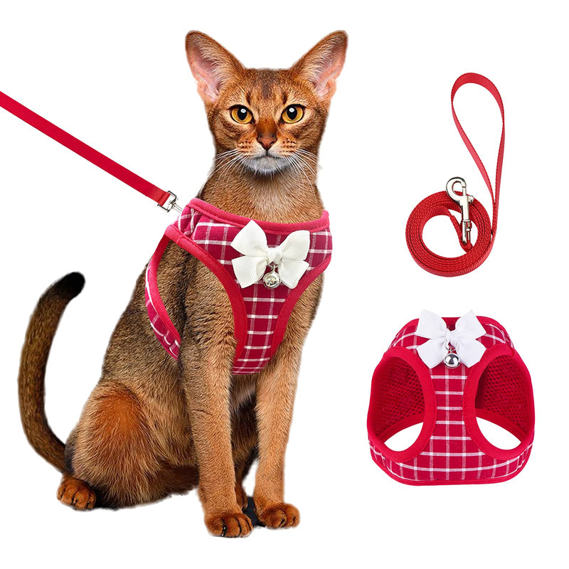 Aumuca Cat Harness and Leash for Walking Escape Proof with Bell and Bow-Knot Decoration,Adjustable Soft Kittens Vest for Cats,Cat Walking Harness,Step-in Comfortable Outdoor Vest(Red,XS) XS(Neck 6.2-9.2 in/Chest 9-12 in) Red - PawsPlanet Australia