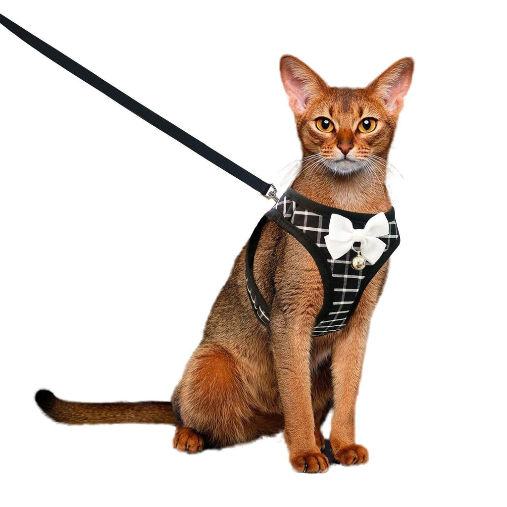 [Australia] - Aumuca Cat Harness and Leash for Walking Escape Proof with Bell and Bow-Knot Decoration,Adjustable Soft Kittens Vest for Cats,Cat Walking Harness,Step-in Comfortable Outdoor Vest XS Black 