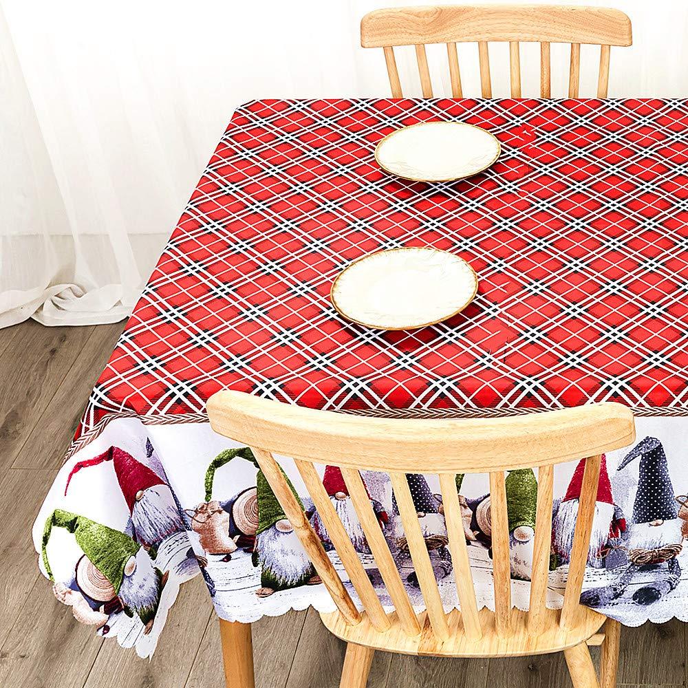 QUERLY Christmas Rectangle Table Cover-Christmas Holiday Decoration Tablecloth Waterproof Plaid Santa Gnome Printed Design Polyester Fabric Table Cover for Christmas Dining Party (59" x 71" red ) Poinsettia-59" X 71" - PawsPlanet Australia
