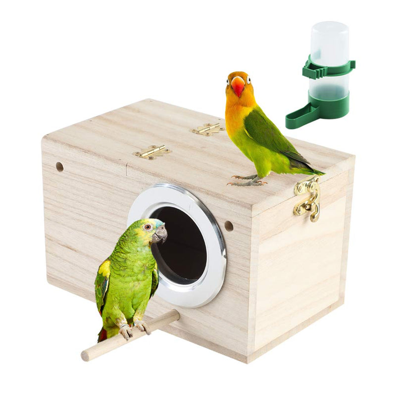 EMUST Parakeet Nesting Box, Bird Nest Breeding Box Wood Bird Cage Accessories for Finch Lovebirds Cockatiel Budgie Conure Parrot, S - PawsPlanet Australia