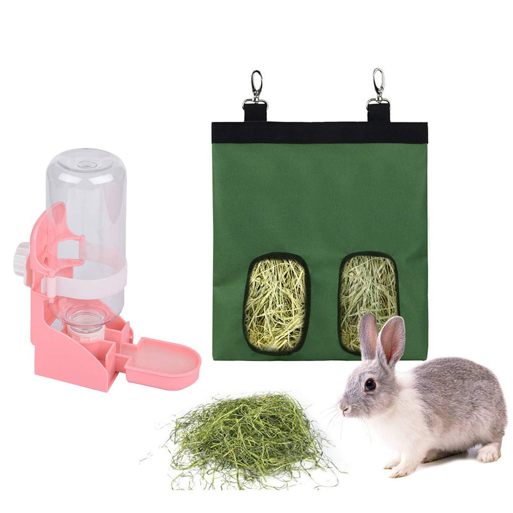 kathson Bunny Hay Feeder Bag, Small Animal Hanging Feeder Sack Hay Bag Holder with Rabbit Water Bottle Automatic Dispenser Water Feeder for Guinea Pig Hamster Chinchilla Hedgehog(2PCS) - PawsPlanet Australia