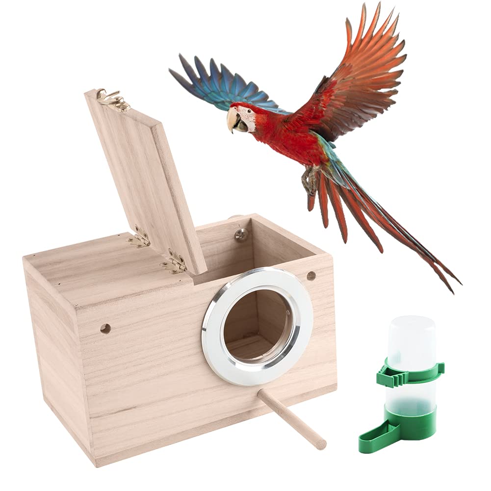 EMUST Parakeet Nesting Box, Bird Nest Breeding Box Wood Bird Cage Accessories for Finch Lovebirds Cockatiel Budgie Conure Parrot, L - PawsPlanet Australia