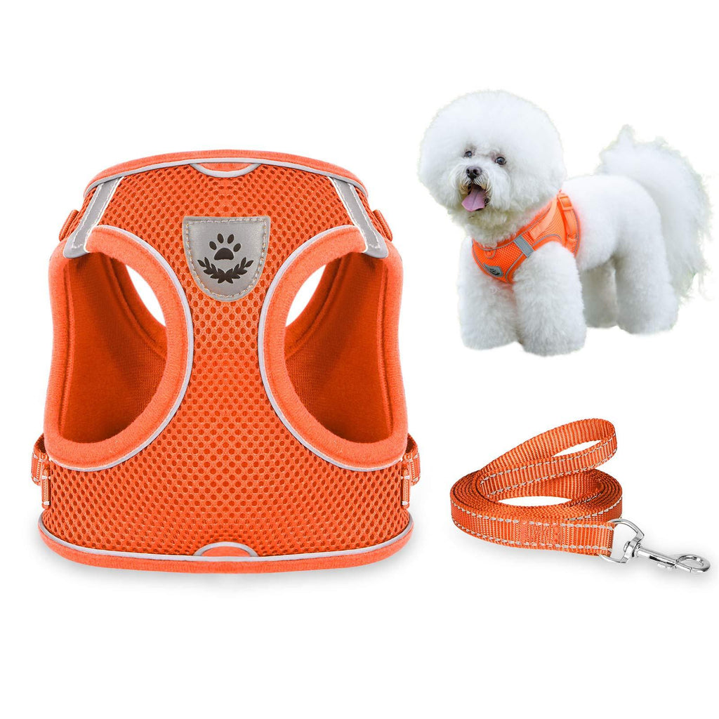 [Australia] - LUCKYPAW Dog Harness and Leash Set for Walking, Escape Proof Vest Harness with Soft Mesh, Adjustable Velcro, Reflective Strips for Kitten Cats and Puppy Dogs XS Orange 
