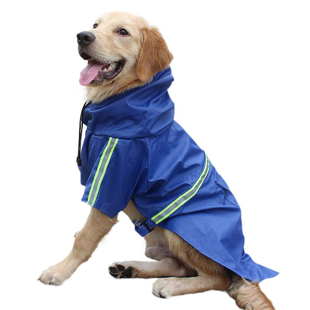 Esing Dog Raincoat with Hood Outdoor Waterproof Poncho Windproof Jacket with Reflective Strip Rain Coat for Small Medium Large Dogs XL((Chest-Back-Neck:22''-15.7''-14.1'')) Blue - PawsPlanet Australia