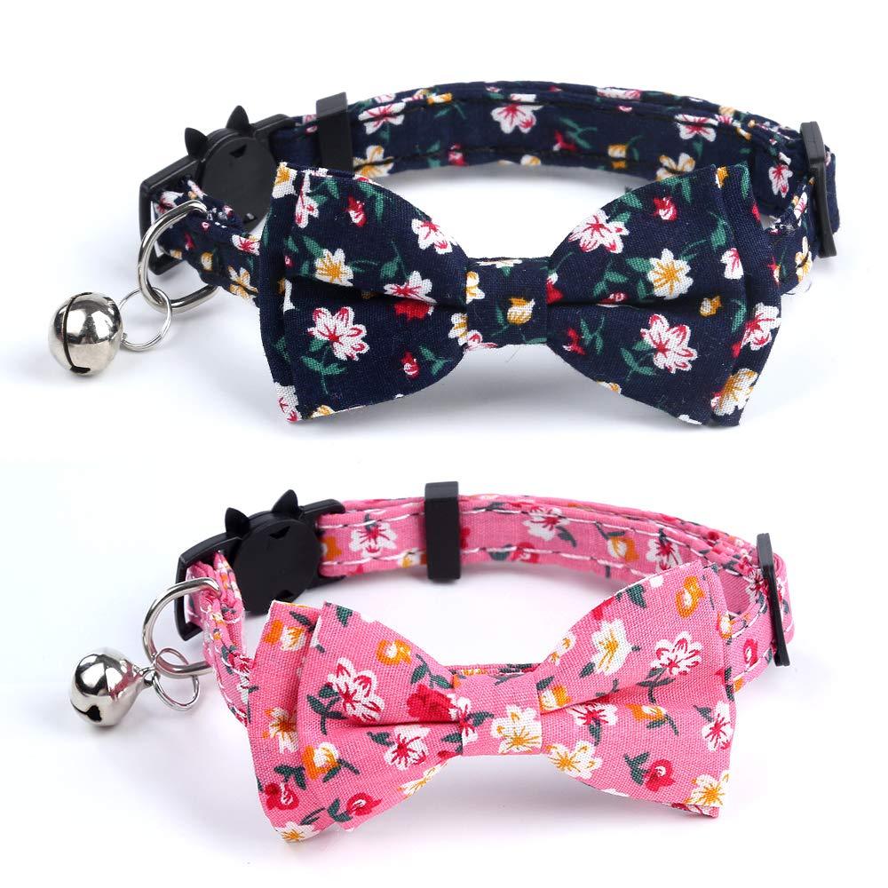 [Australia] - Cat Collars Breakaway with Bell Bowtie Cat Collar 2 Pack Adjustable Comfortable Cute Safety Buckle Collars for Pet Kitten Cats Puppy navy+plum 